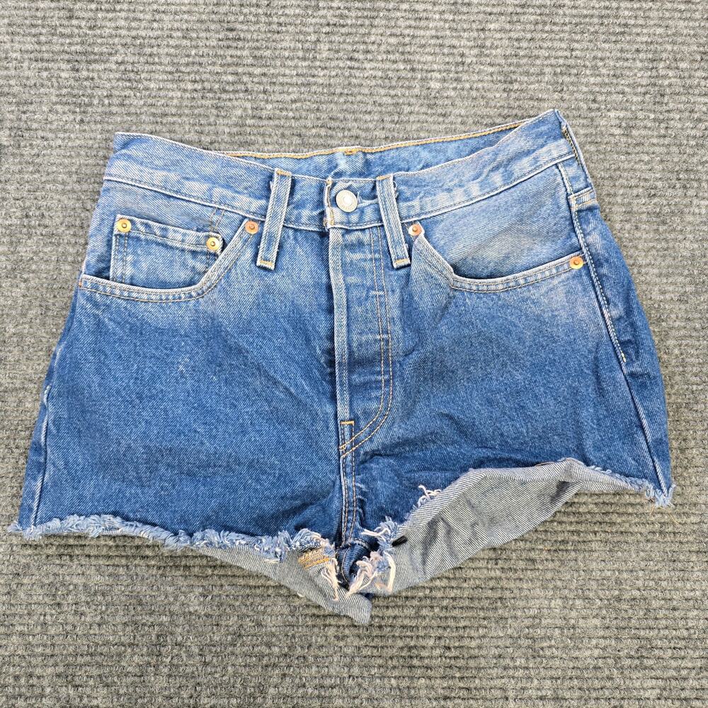 Levi's 501 Shorts Womens W26 Blue Cutoff Button Fly Frayed High Rise